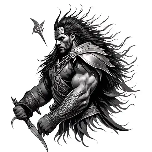 Arm Sleeve In Black And Grey That Symbolizes A Warrior