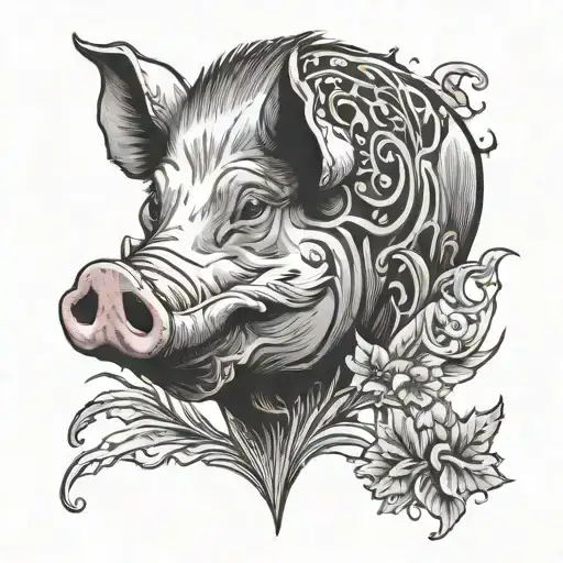 Pig Head With Boar In Background