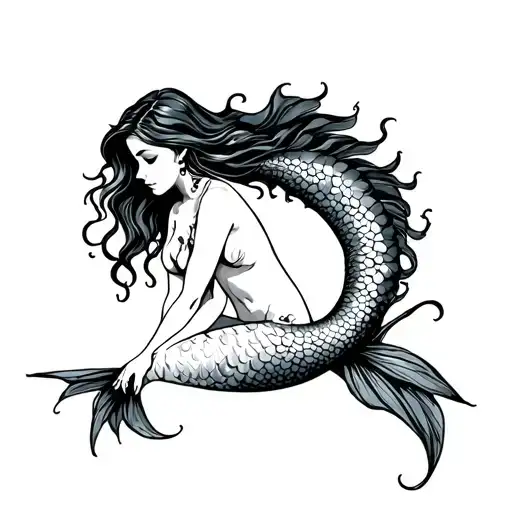 Sitting Mermaid Flowy Tail
