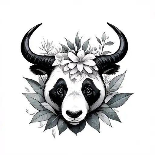 Taurus Sign And Panda And Epiphyllum Oxypetalum