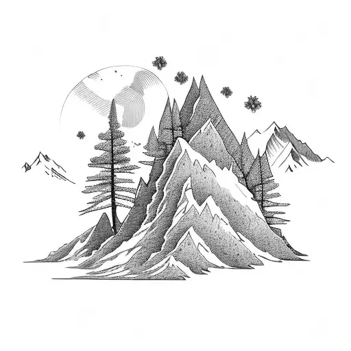 Mountain Range With Lone Tree