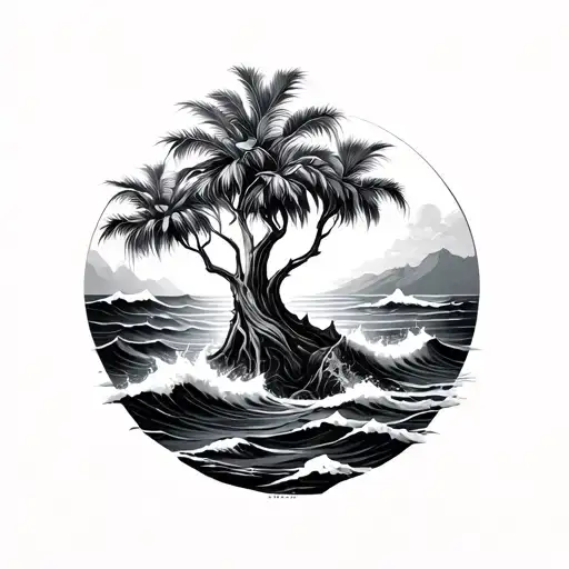 Yucca Tree With Crashing Waves
