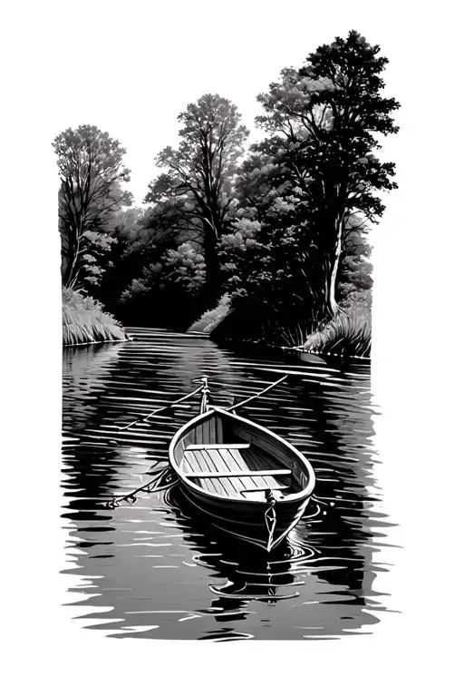 Simple Empty Boat On River Flowing