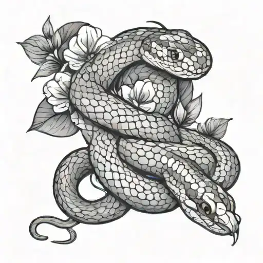 Floral Snake Tatoo Design