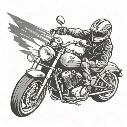 A Black And Grey Portrait Of A Person Playing On Their Cell Phone While Riding A Motorcycle