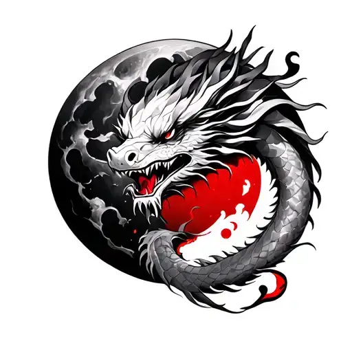 Japanese Dragon And Bloody Moon