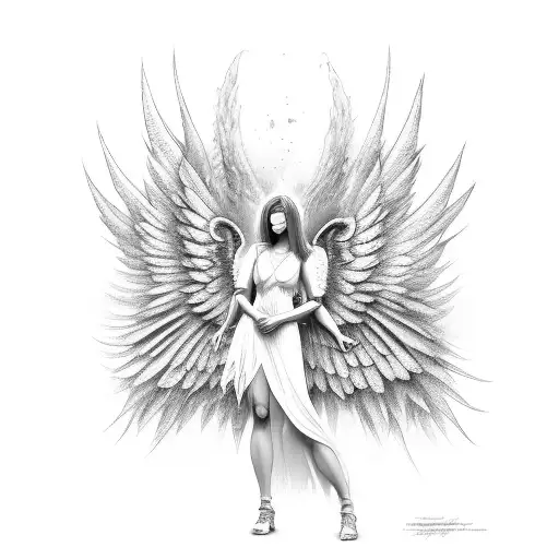 Female Angel With Four Wings And Halo