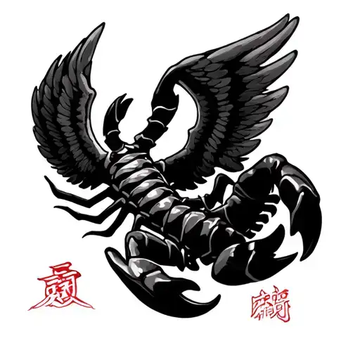 Scorpio Zodiac Sign With Angel Wings And Chinese Character That Says Freedom