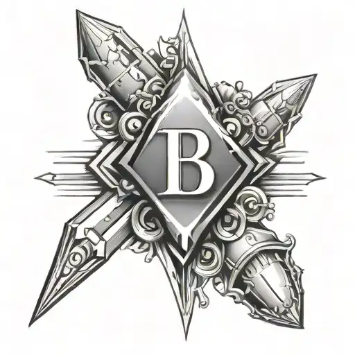 Create A Hand Tattoo Featuring A Diamond With Btr Initials And Bullet Shell Details