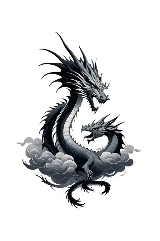 Dragons And Clouds Facing Each Other