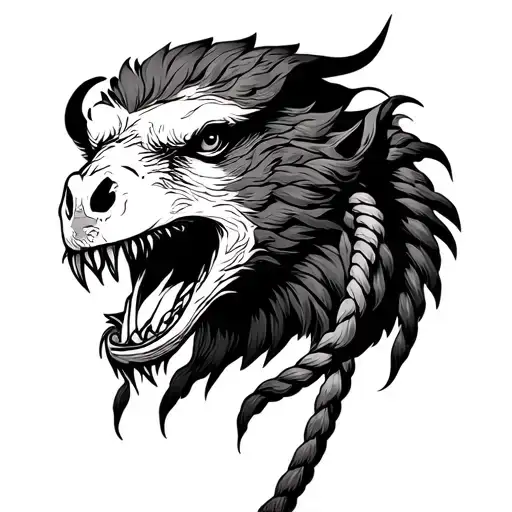 Cuervo Dark For Tatto Flash With Ropes And Dark Things In Black And White