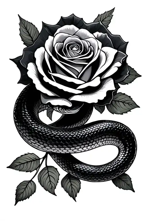 Rose And Black Snake With
