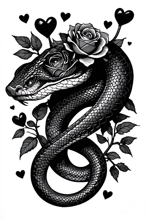 Snake With Roses And Hearts