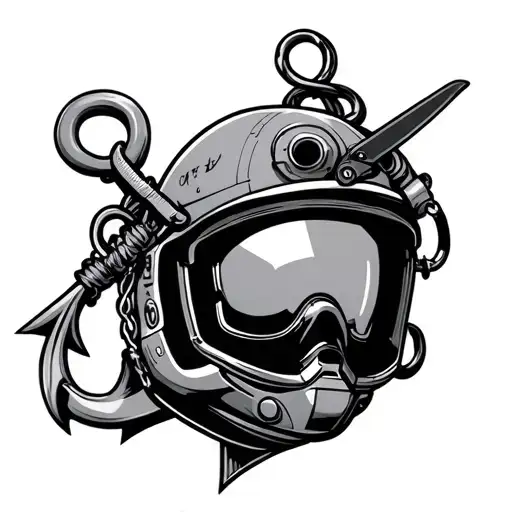 Navy Anchor With F-18 Fighter Jet Helmet Hanging Off The Side