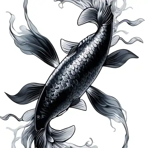 2 Koi Fish Facing Each Other That Tail Looks Smoke Like Abstract Paint