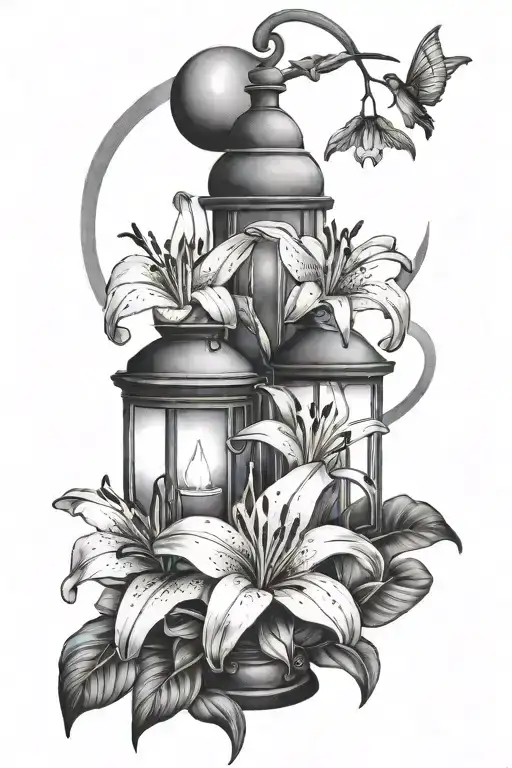 Lily Flowers With Lanterns And Sun