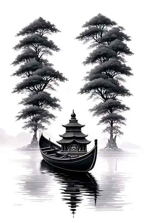 Simple Empty Buddhist Boat On River Flowing
