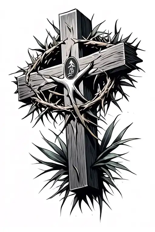 A Cross With The Crown Of Thorns With A Safari