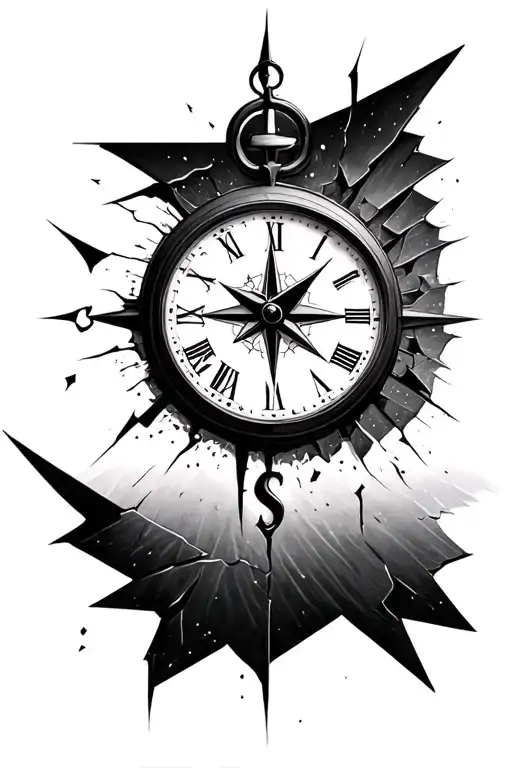 Broken Half Clock With Distorted Half Compass