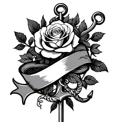 Ribbon With Rose Above And Incorporate Anchors