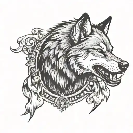 Wolf With Trout In Mouth In A Badge
