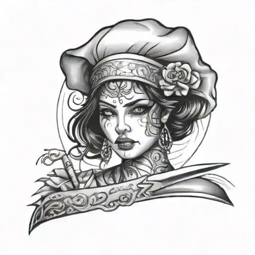 Beutiful Woman Face With Chef Knife