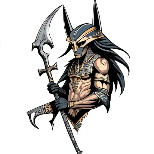 Anubis Holding An Ankh With A Scythe