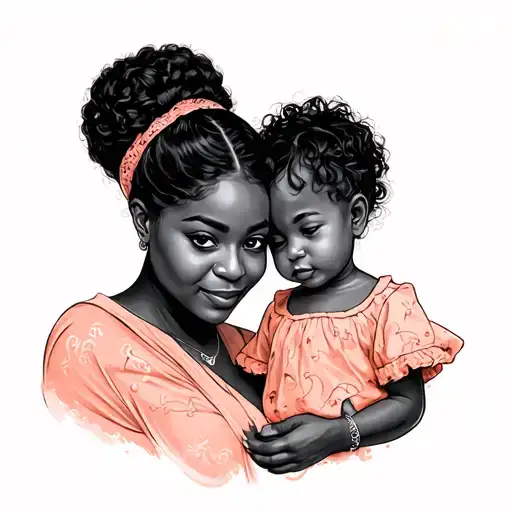 Black Mom And Child In Peach