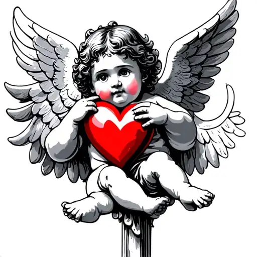 American Traditional Cherub With Heart