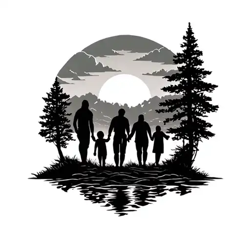 A Family Tattoo With Nature And A Sunset Scene