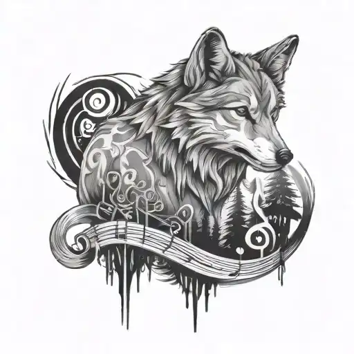 Wolf In Music Note Forest