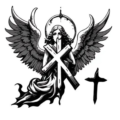Angel And Crosses With A Burnt Note Intertwined