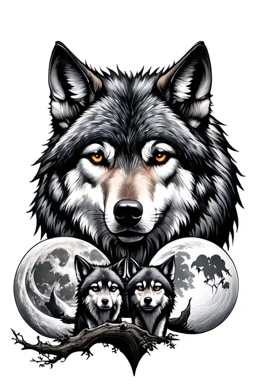 Wolf With Moon Family Tree With Each