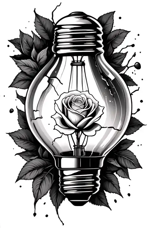 Broken Light Bulb With Rose Inside