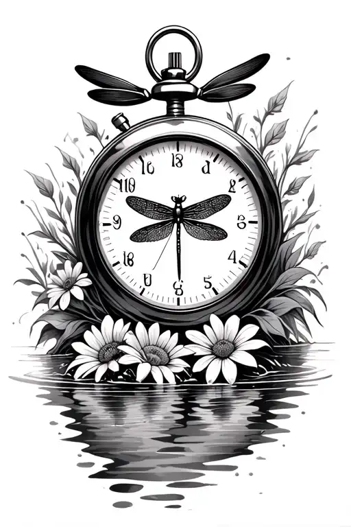Dragonfly Flowers Stopwatch Inside A Stream