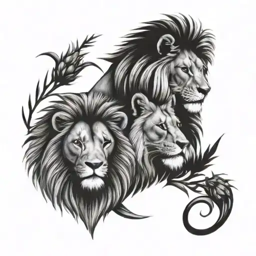 Lion And Lioness And Thistle Intertwined