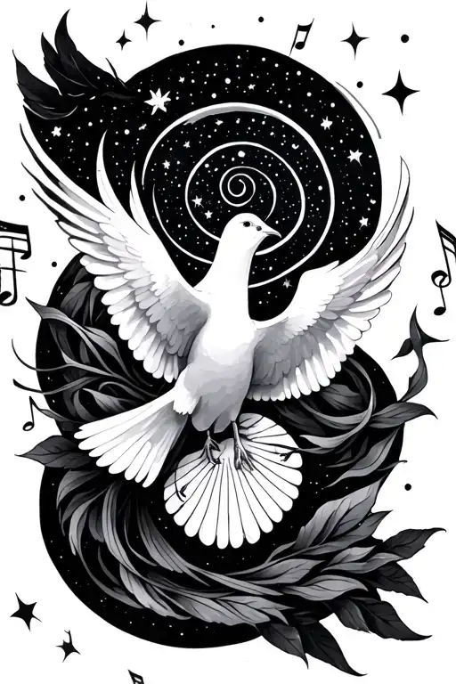 Starry Night Spirals With Music And Peace Dove