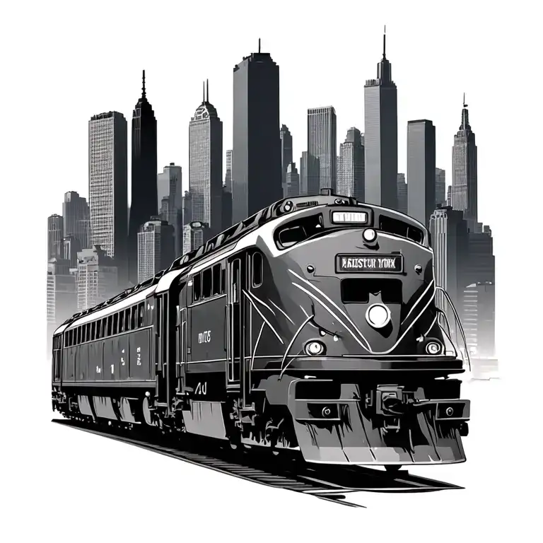 New York City Skyline With Train