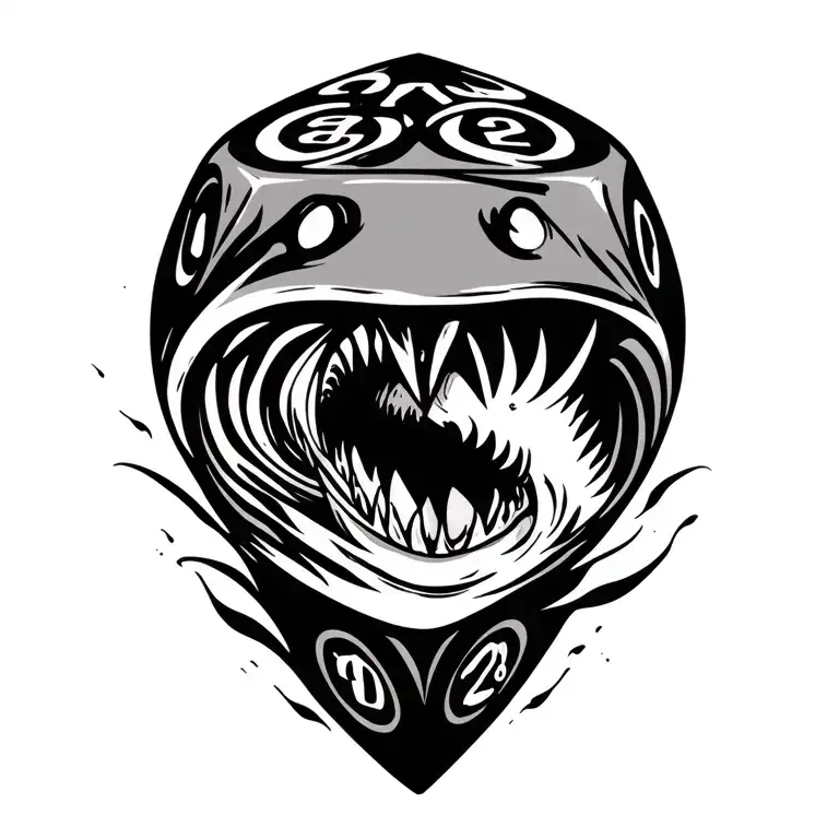Tribal Shark Surrounding A 20 Sided Dice