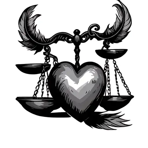 Scales Of Justice With Heart And Feather Being Weighed