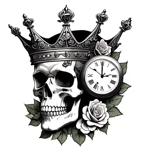 Skull With Crown And Clock With Roses Made Of One Hundred Dollar Bills