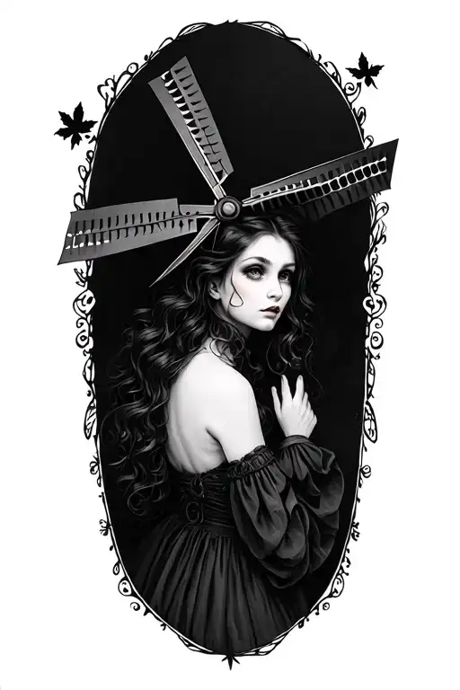 Goth Girl With Windmill Dutch Style