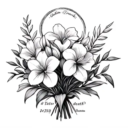 Freesia Flower Bouquet With A Halo And Birth And Death Dates