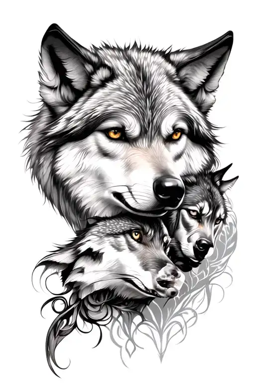 Woman And Wolf Combined Together
