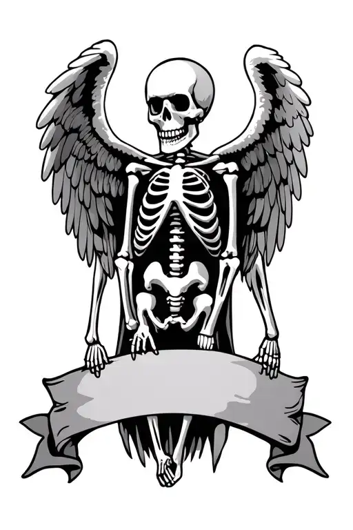 Skeleton With Angel Wings Holding Banner
