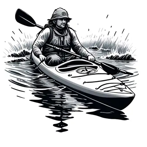 White Water Kayak And Compass Surrounded My Rain