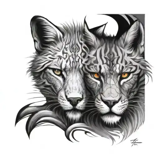 Fox And Lion Split Face