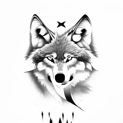 Wolf With American Flag