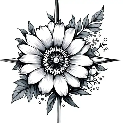 Flower And Compass With A Date