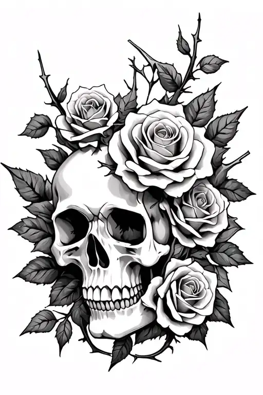 Small Skull Roses And Thorns Intertwined